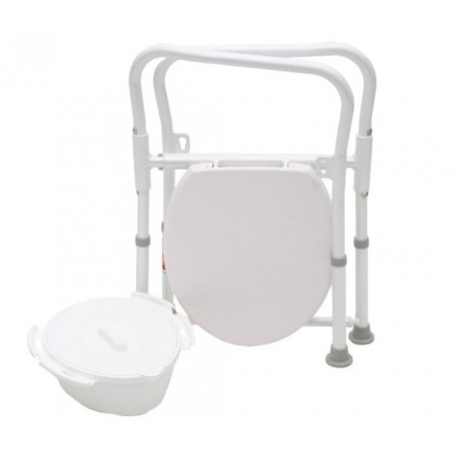 Commode Folding Over Toilet Seat Chair Frame Adjustable Height Powder